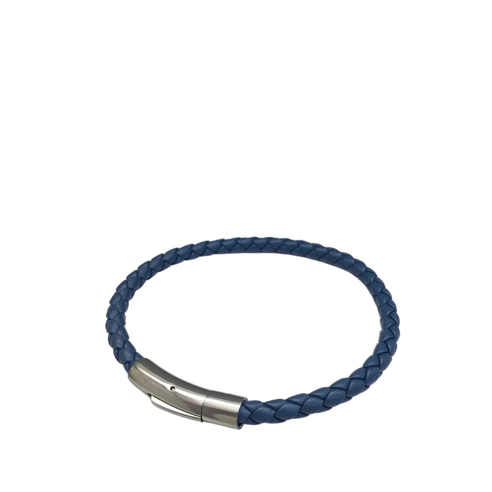 Bracelet Homme Double Tour Cuir Tréssé Rond pour Poignet 19cm - Bleu Navy  LES POULETTES | MATY