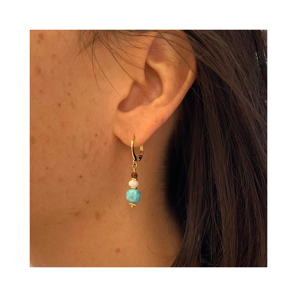 Boucles d'oreilles ocre turquoise