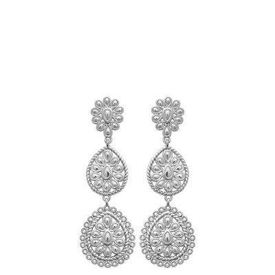 Boucles d'oreilles 3 rosaces ciselées en argent