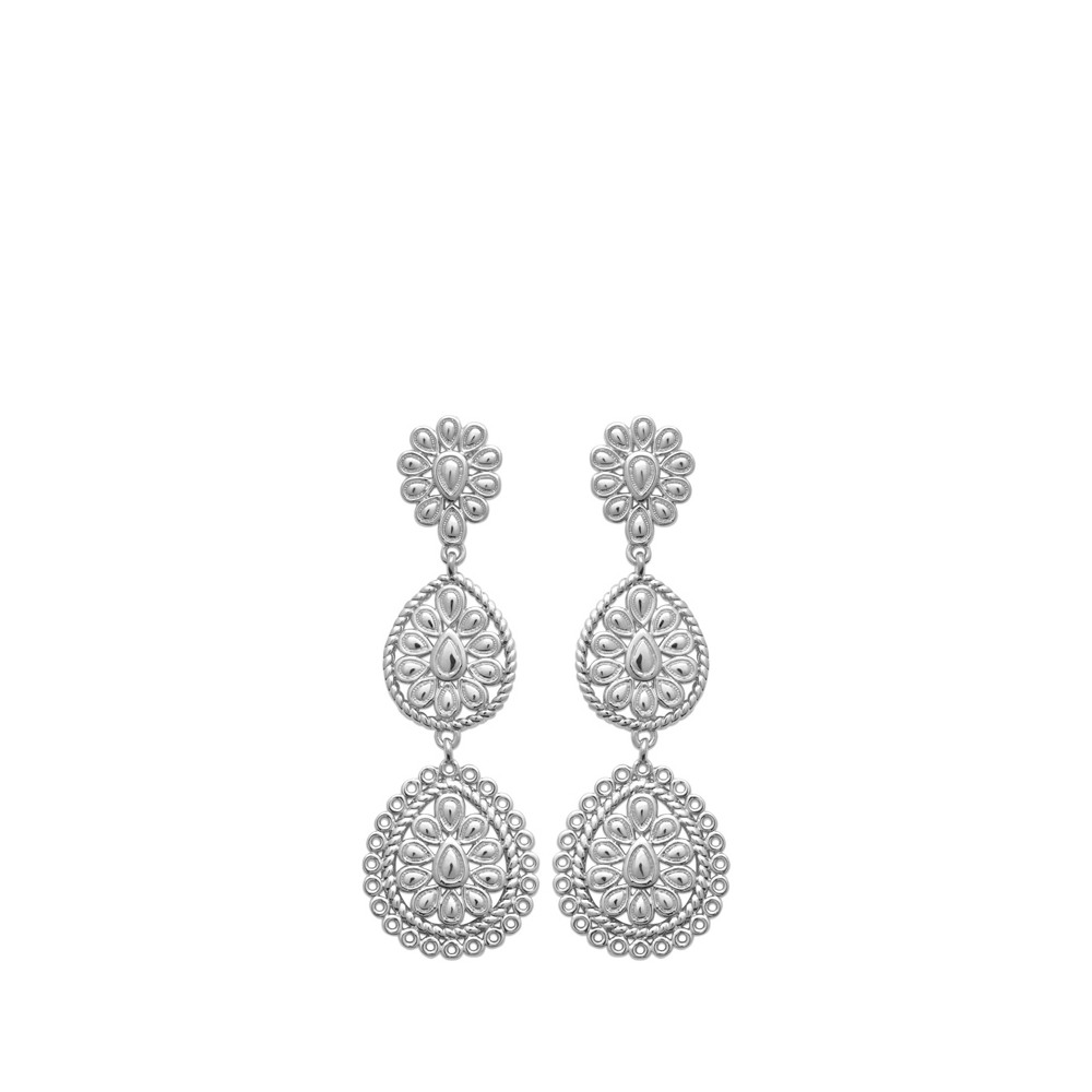 Boucles d'oreilles 3 rosaces ciselées en argent