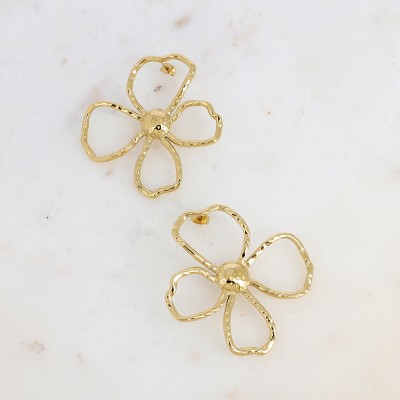 Boucles d'oreilles grandes fleurs en acier inoxydable