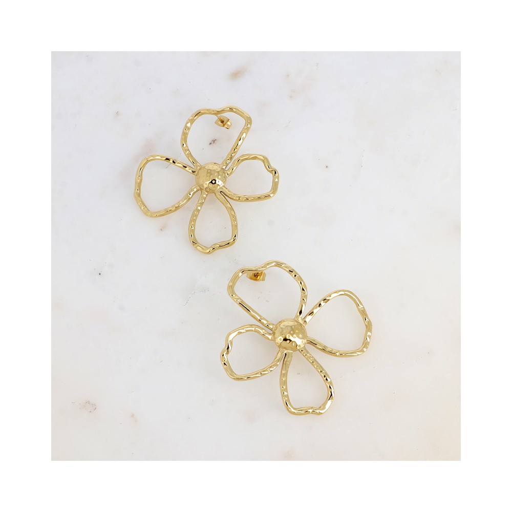 Boucles d'oreilles grandes fleurs en acier inoxydable